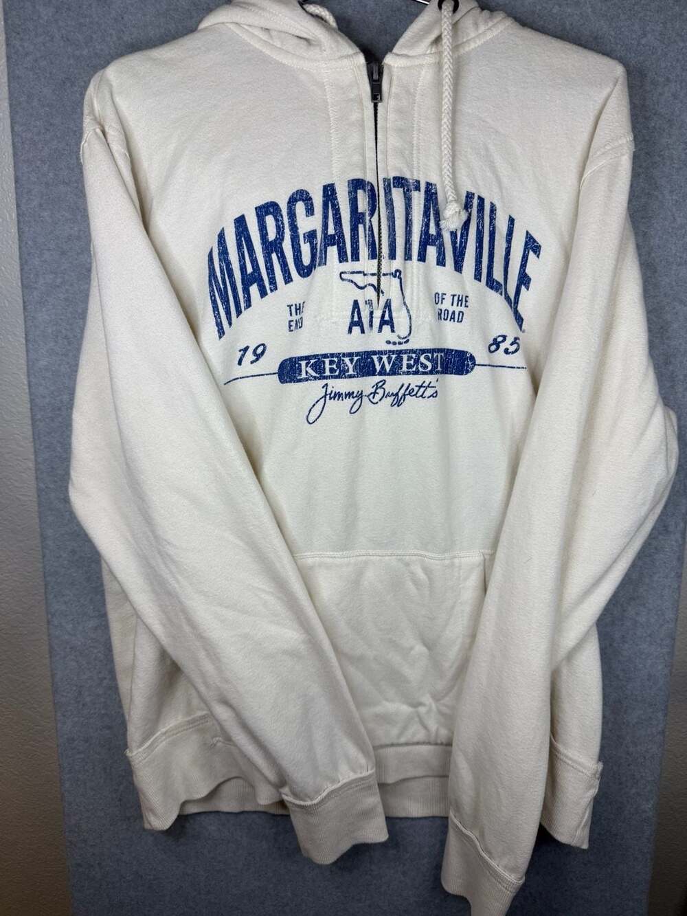 Margaritaville Key West Jimmy Buffett Florida Quarter Zip Hoodie Cream